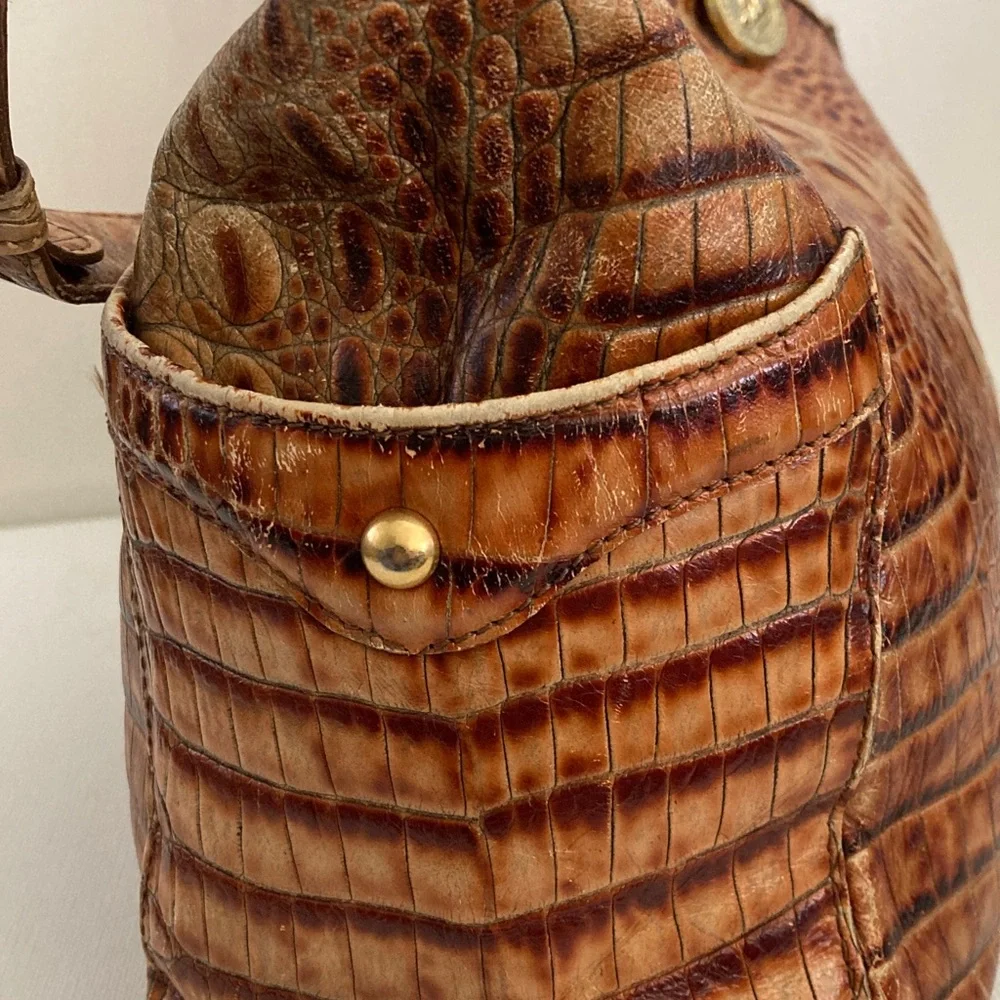 Brahmin Brown Crocodile Embossed toasted almond Shoulder Bag